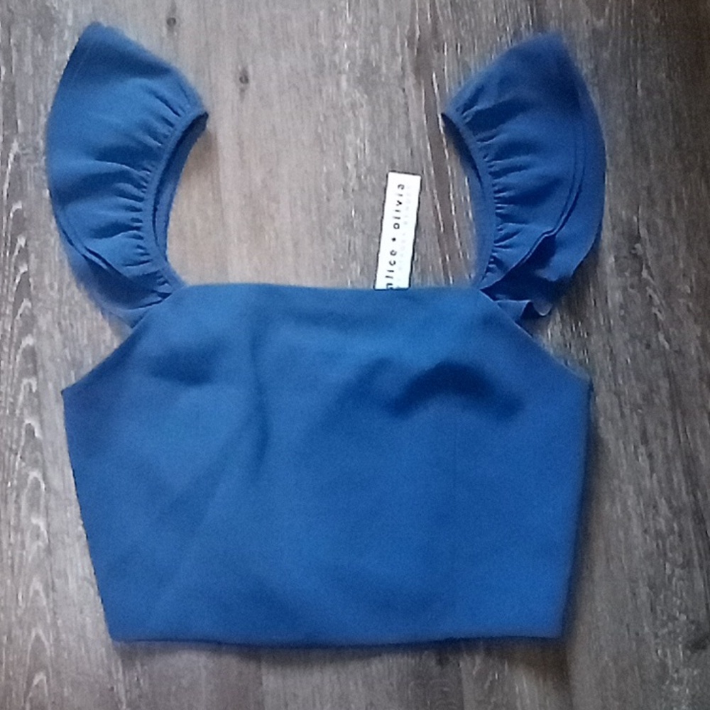 Alice + Olivia Royal Blue Ruffled Strap Crop Top - Picture 6 of 16